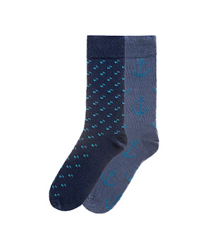 Комплект от 2 чифта памучни мъжки чорапи с принт в сини нюанси снимка