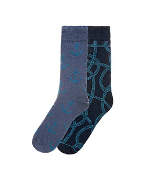 Комплект от 2 чифта памучни мъжки чорапи с принт в сини нюанси снимка
