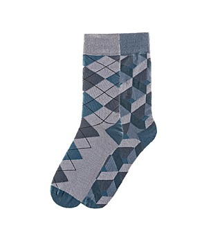 Комплект от 2 чифта памучни мъжки чорапи с принт в сиво и синьо снимка