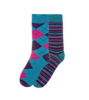 Комплект от 2 чифта памучни мъжки чорапи с фигурален принт снимка