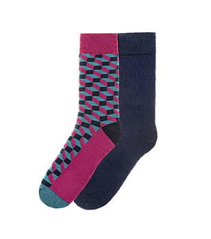 Комплект от 2 чифта памучни мъжки чорапи с принт снимка