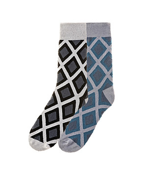 Комплект от 2 чифта памучни мъжки чорапи с фигурален принт в синьо и сиво снимка