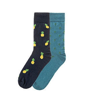 Комплект от 2 чифта памучни мъжки чорапи с принт снимка