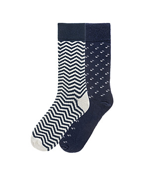 Комплект от 2 чифта памучни мъжки чорапи с принт снимка