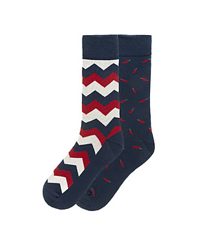 Комплект от 2 чифта памучни мъжки чорапи с фигурален принт снимка