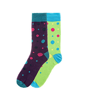 Комплект от 2 чифта многоцветни памучни мъжки чорапи с фигурален принт снимка