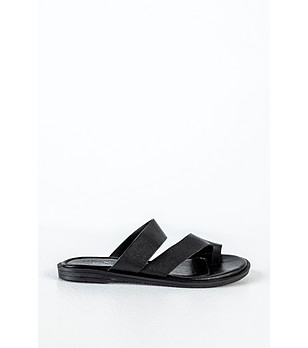 Черни дамски кожени чехли с асиметричен дизайн Zana снимка