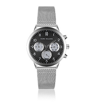 Сребрист мъжки часовник с черен циферблат снимка