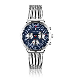 Сребрист мъжки часовник със син циферблат снимка