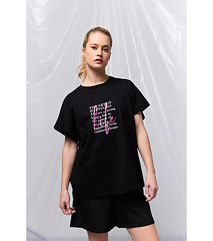 Памучна дамска черна тениска Life снимка
