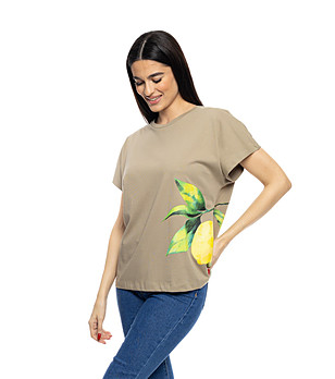 Дамска памучна тениска в цвят каки Kita снимка