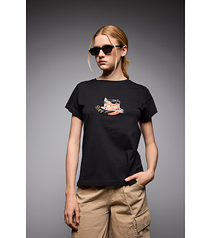 Черна памучна дамска тениска Enjoy снимка