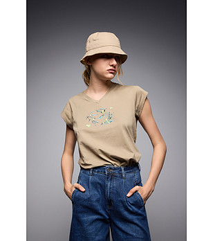 Памучна дамска тениска в цвят каки Inna снимка