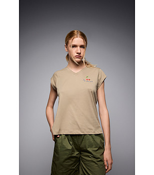 Памучна дамска тениска в каки Cherries снимка