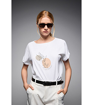 Бяла дамска памучна тениска Flowe снимка