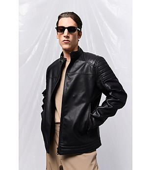 Мъжко черно яке Brandon имитация на кожа снимка