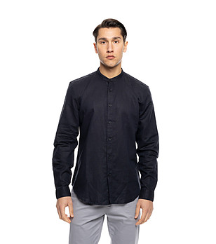 Черна мъжка риза от лен и памук Ansel снимка