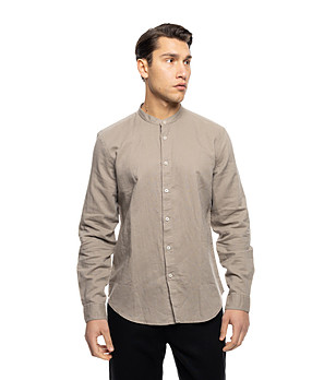 Мъжка риза от лен и памук в цвят таупе Ansel снимка