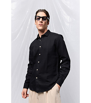 Мъжка черна риза от лен и памук Iokim снимка