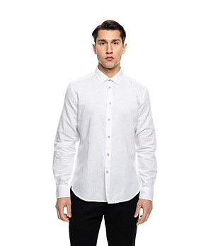 Мъжка бяла риза от лен и памук Iokim снимка