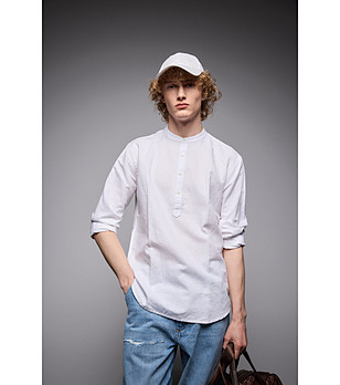 Бяла мъжка блуза от лен и памук Liciano снимка