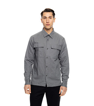 Сива мъжка риза с джобове Brody снимка