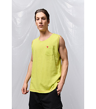 Мъжка памучна тениска без ръкави в жълт нюанс Axel снимка