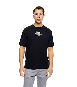 Памучна мъжка тениска в черно Herbert снимка