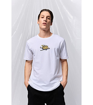 Памучна мъжка тениска в бяло Marc снимка