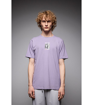 Лилава мъжка памучна тениска Petre с голяма щампа на гърба снимка