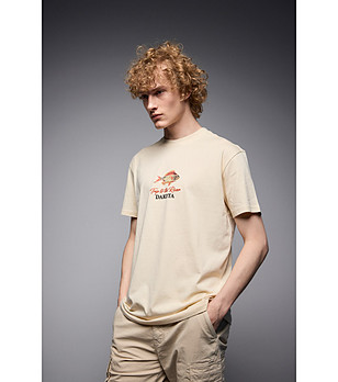 Светлобежова мъжка памучна тениска Benedict снимка