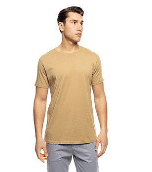 Памучна мъжка бежова тениска Bernard снимка