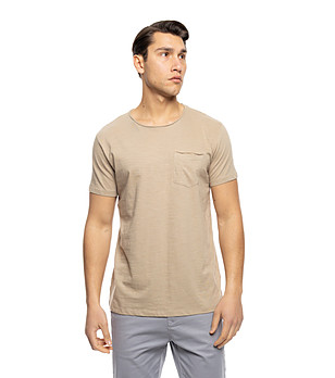 Бежова памучна мъжка тениска с джоб Chester снимка