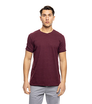 Памучна мъжка тениска в бордо Kristopher снимка