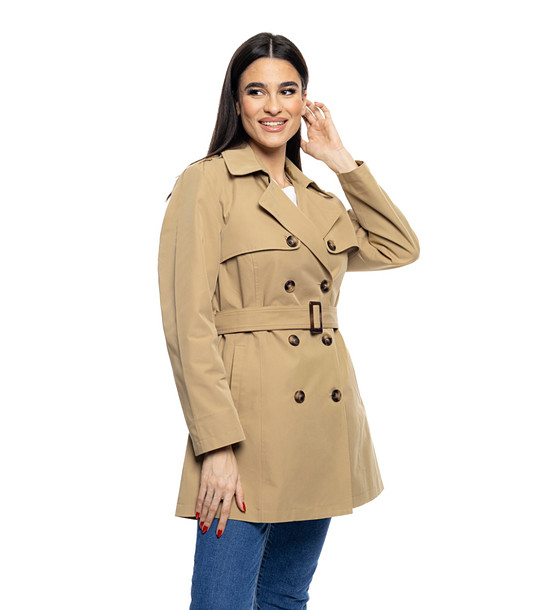 Бежов дамски тренч с памук Emma снимка