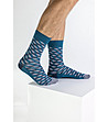 Комплект от 2 чифта памучни мъжки чорапи с принт в сиво и синьо-1 снимка