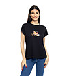 Черна памучна дамска тениска Enjoy-1 снимка