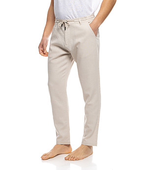 Бежов летен мъжки панталон с лен Zack снимка