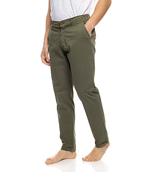 Памучен мъжки панталон в цвят каки Lari снимка