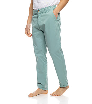 Памучен мъжки панталон в светъл тюркоаз Lari снимка