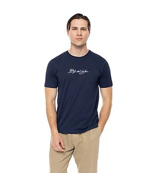 Памучна мъжка тъмносиня тениска Cassius снимка