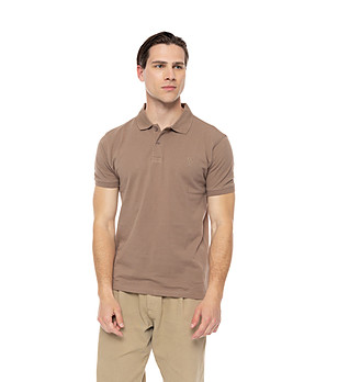 Тъмнобежова памучна мъжка блуза с яка Artie снимка