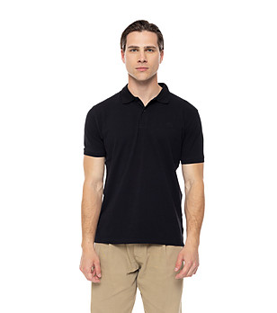 Памучна мъжка блуза с яка в черно Martinoz снимка