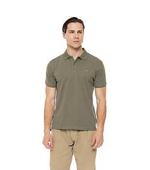 Памучна мъжка блуза с яка в цвят каки Martinoz снимка