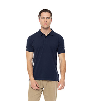 Памучна мъжка блуза с яка в тъмносиньо Martinoz снимка