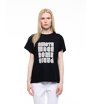 Черна памучна дамска тениска с щампа Zia снимка