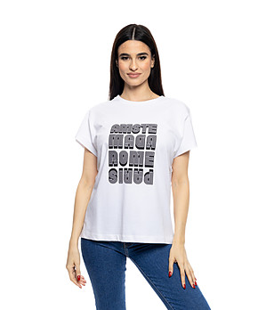 Бяла памучна дамска тениска с щампа Zia снимка