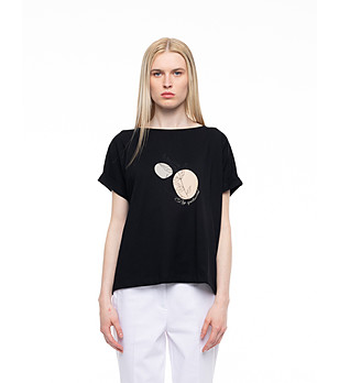 Черна памучна дамска тениска Flowe снимка