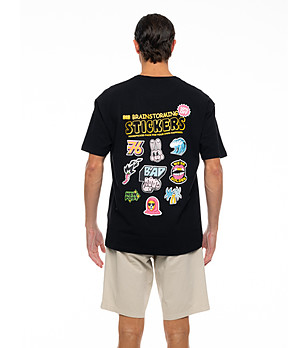 Черна памучна мъжка тениска с принт при гърба снимка