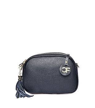 Малка дамска кожена черна чанта с пискюл Zaria снимка